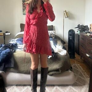 Realisation Par Red Polka Dot Ruffle Dress size Medium